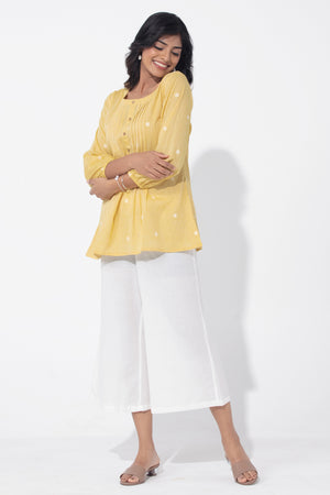 Dobby Weave With Pin Tuck Detailing Pastel Yellow Tunic