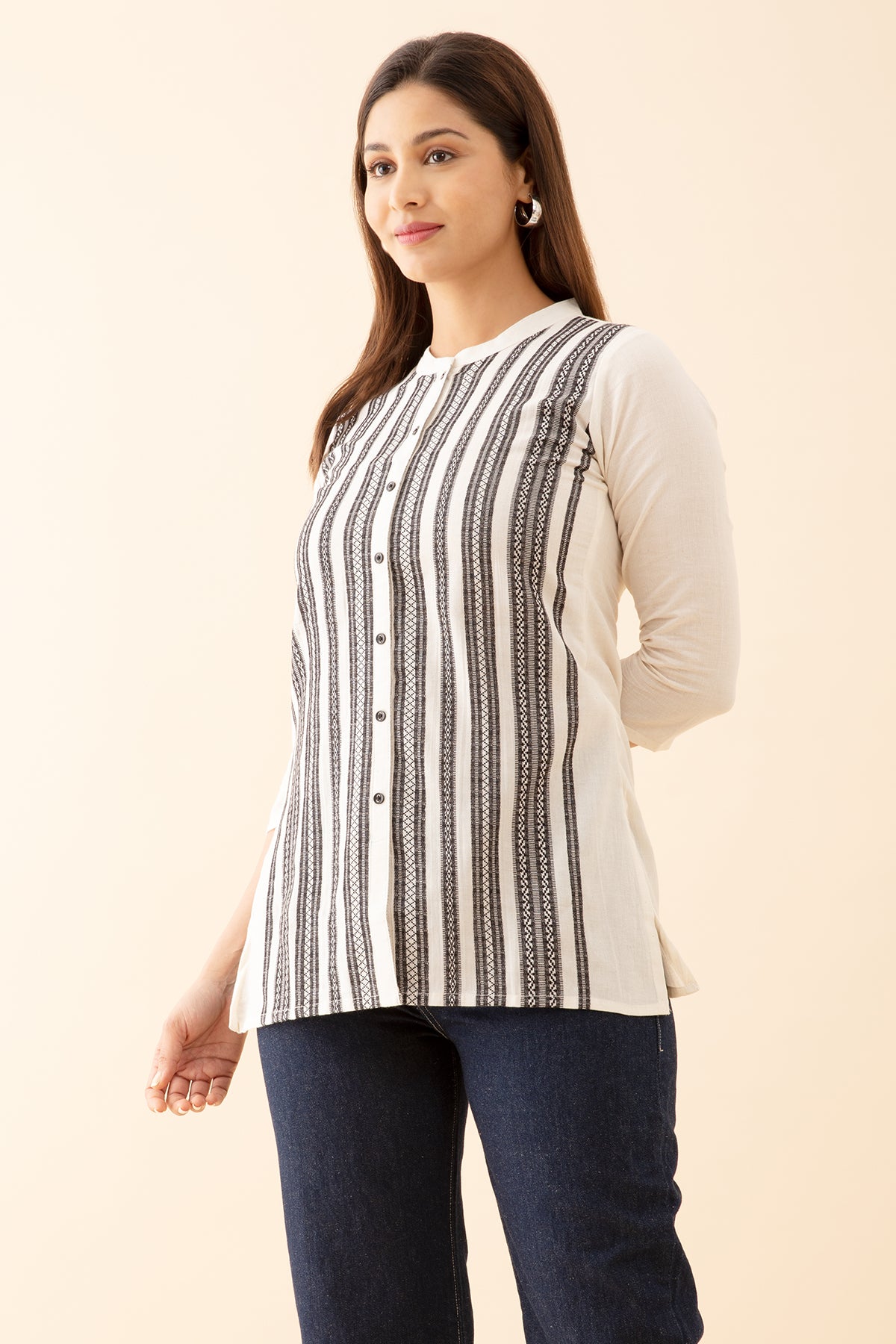 Monochrome Dobby Weave Tunic - Off-White