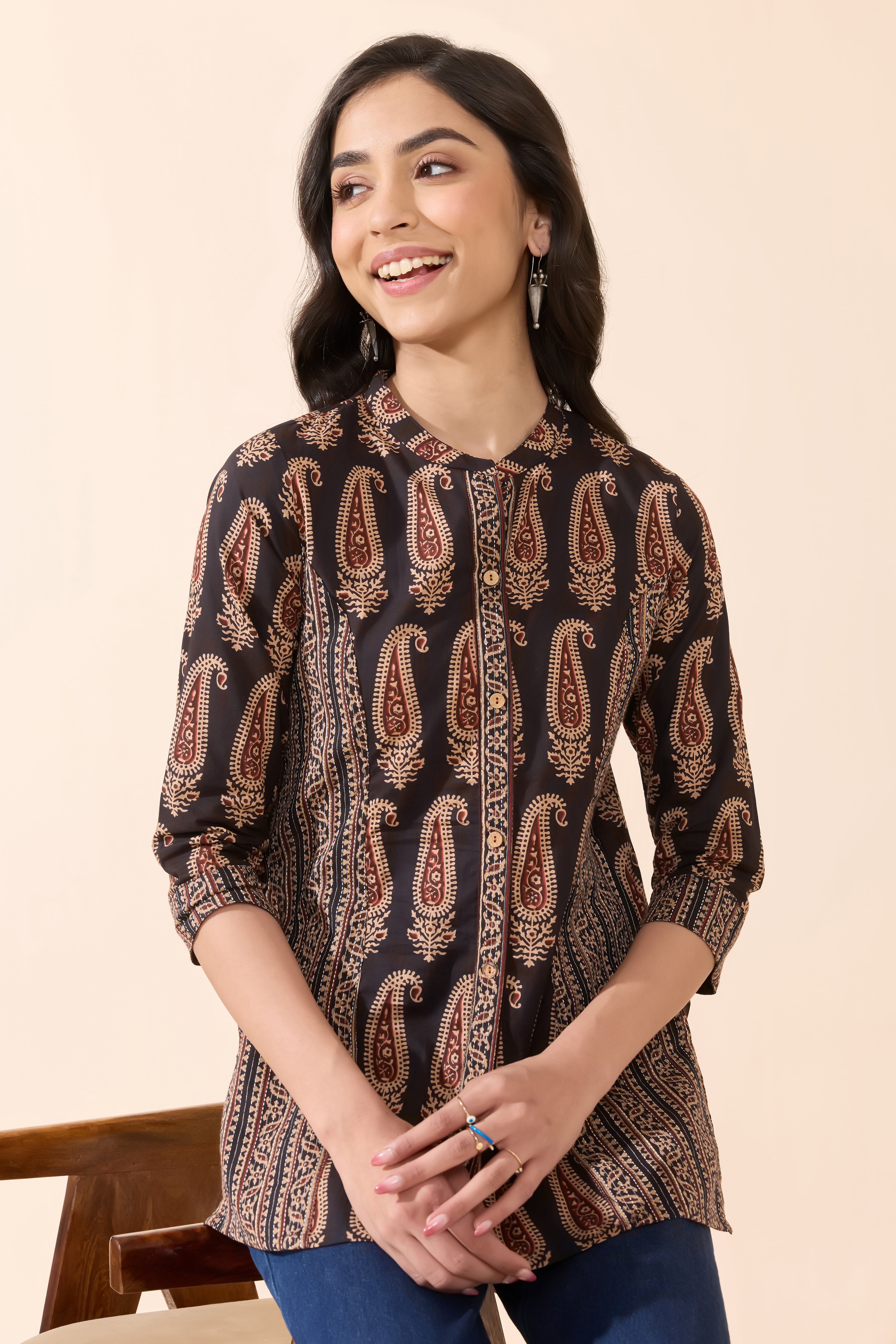 PAISLEY PRINTED AJRAKH TUNIC WITH CONTRAST PRINCESS PANEL