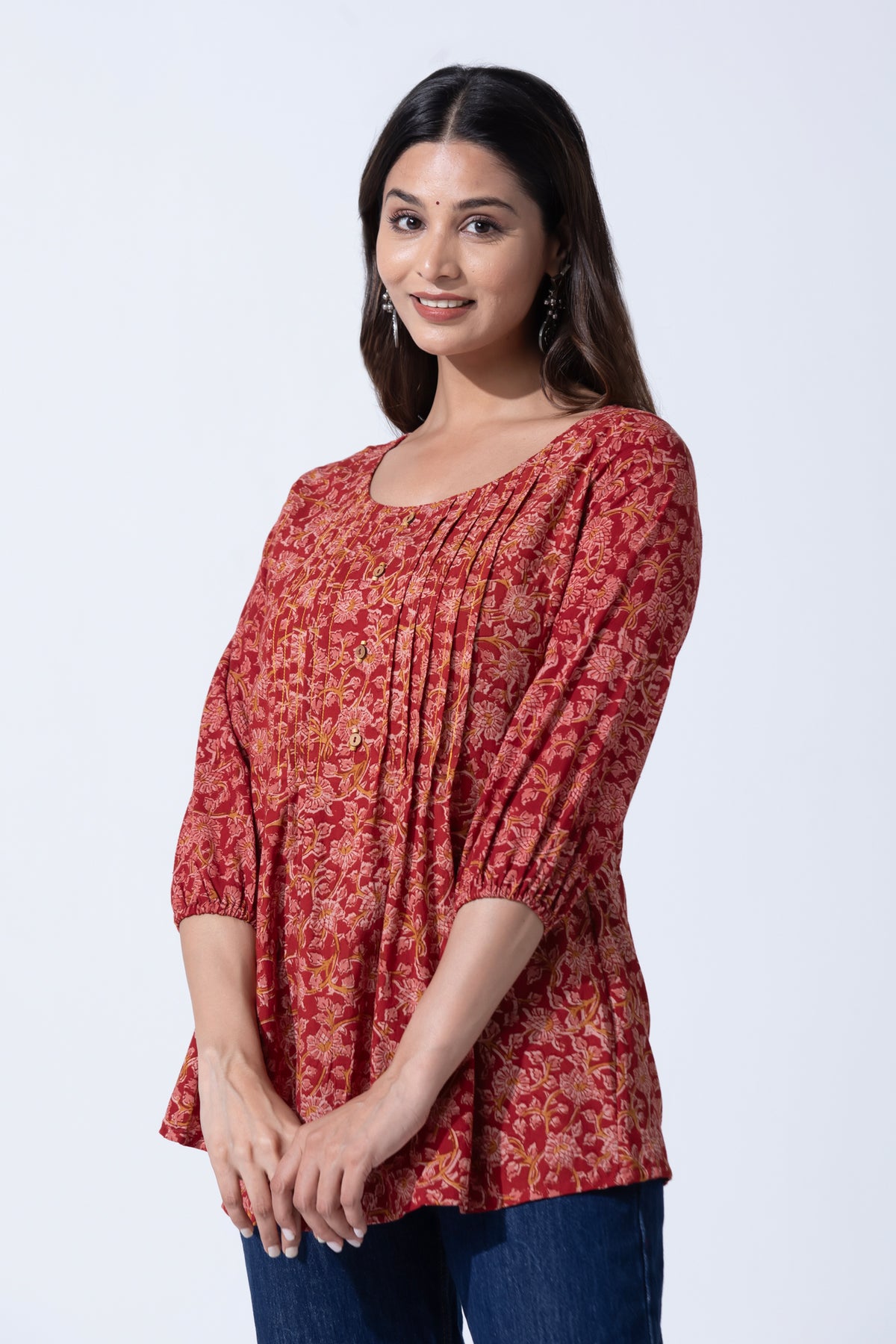 Red Kalamkari Printed Cotton Tunic