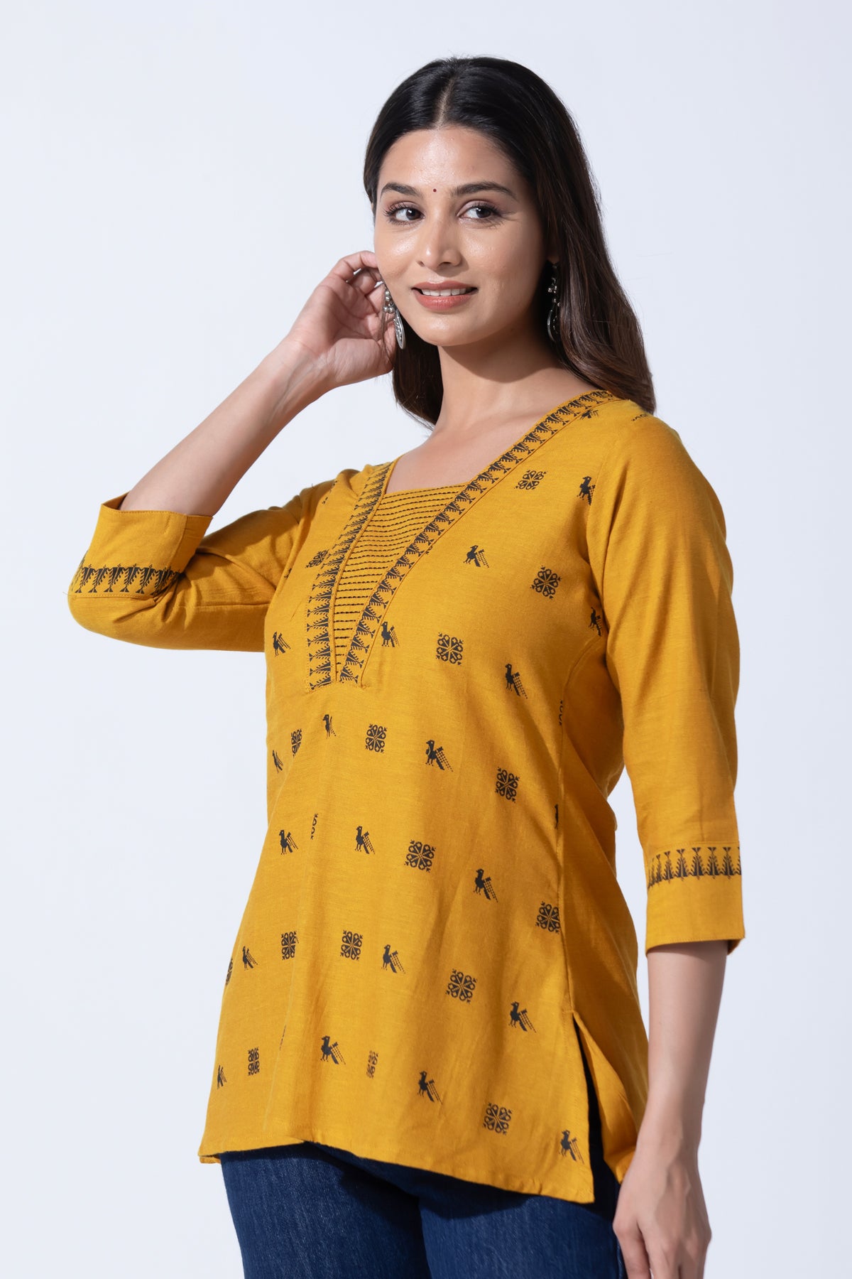 Mustard Dobby Cotton Blend Tunic