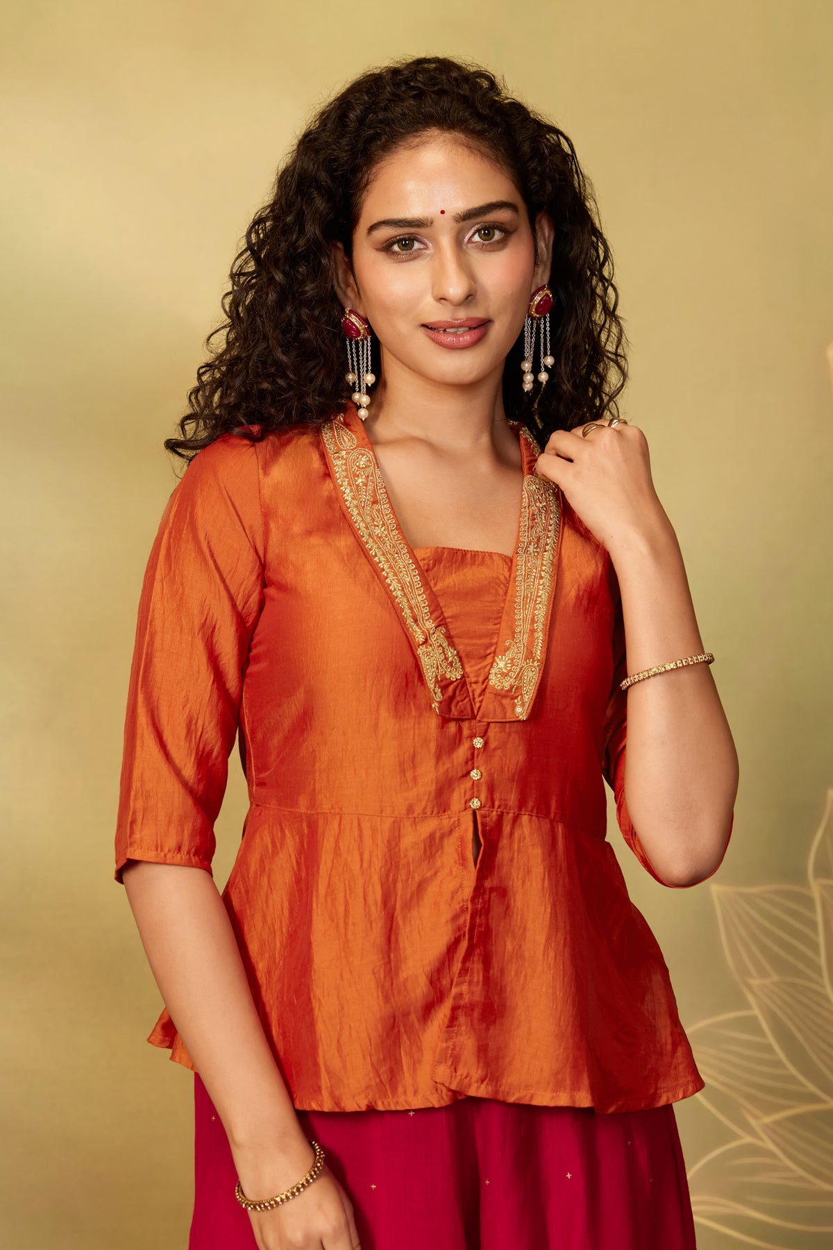 Orange Floral Embroidered Tunic