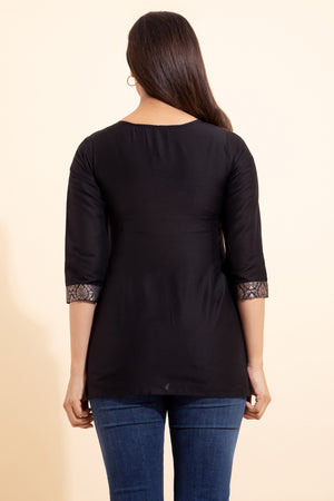 Brocade Yoke Patchwork Tunic - Black
