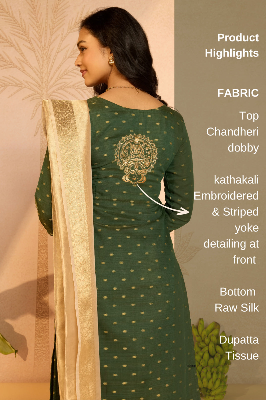 Green Kathakali Embroidered Chanderi Dobby Kurta Set