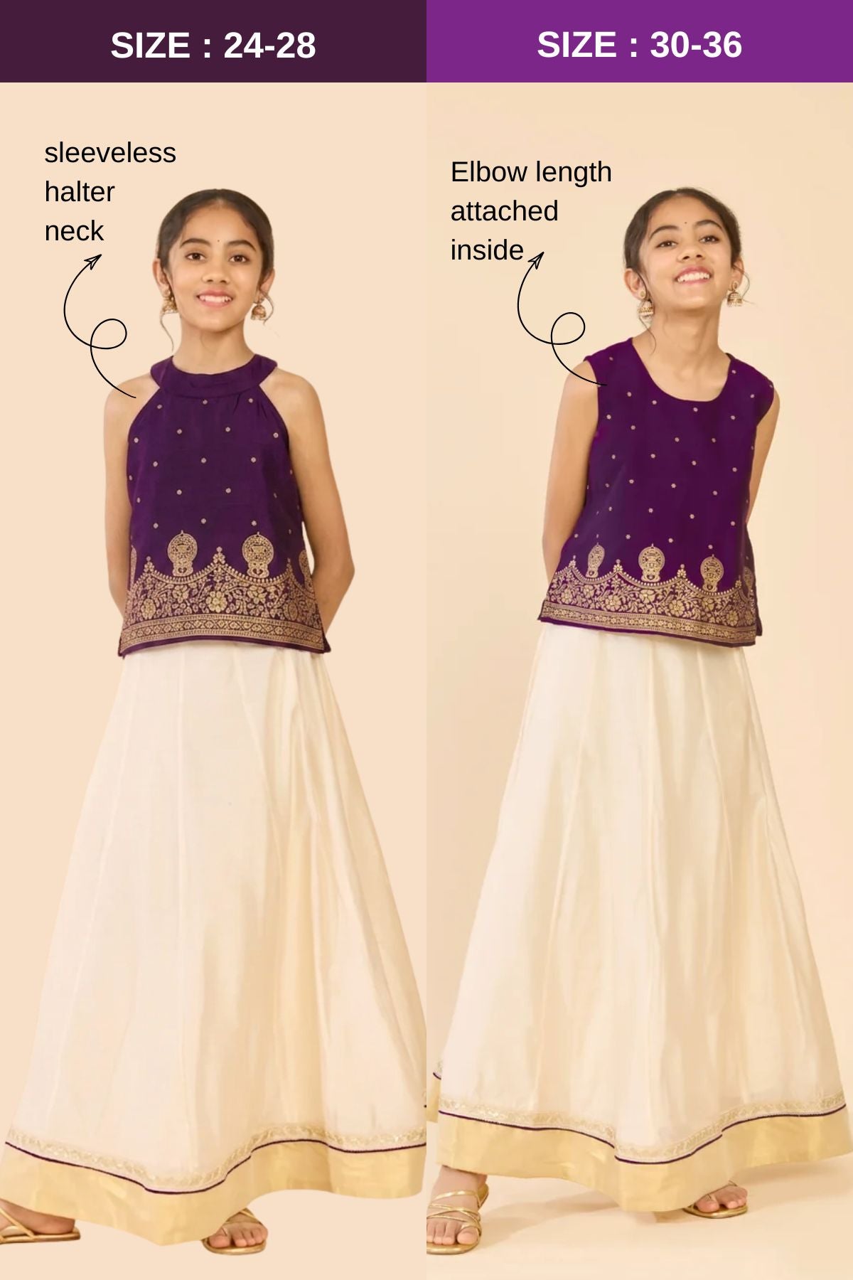 Purple Kathakali Print Kids Skirt Set