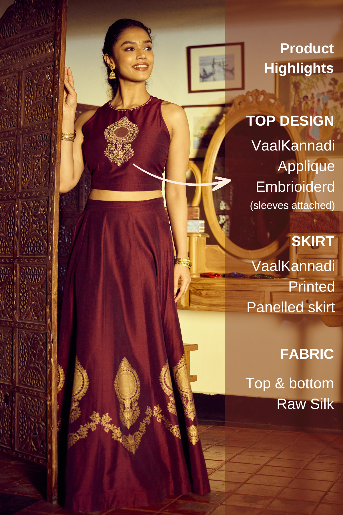VaalKannadi Applique Embrioiderd Maroon Skirtset