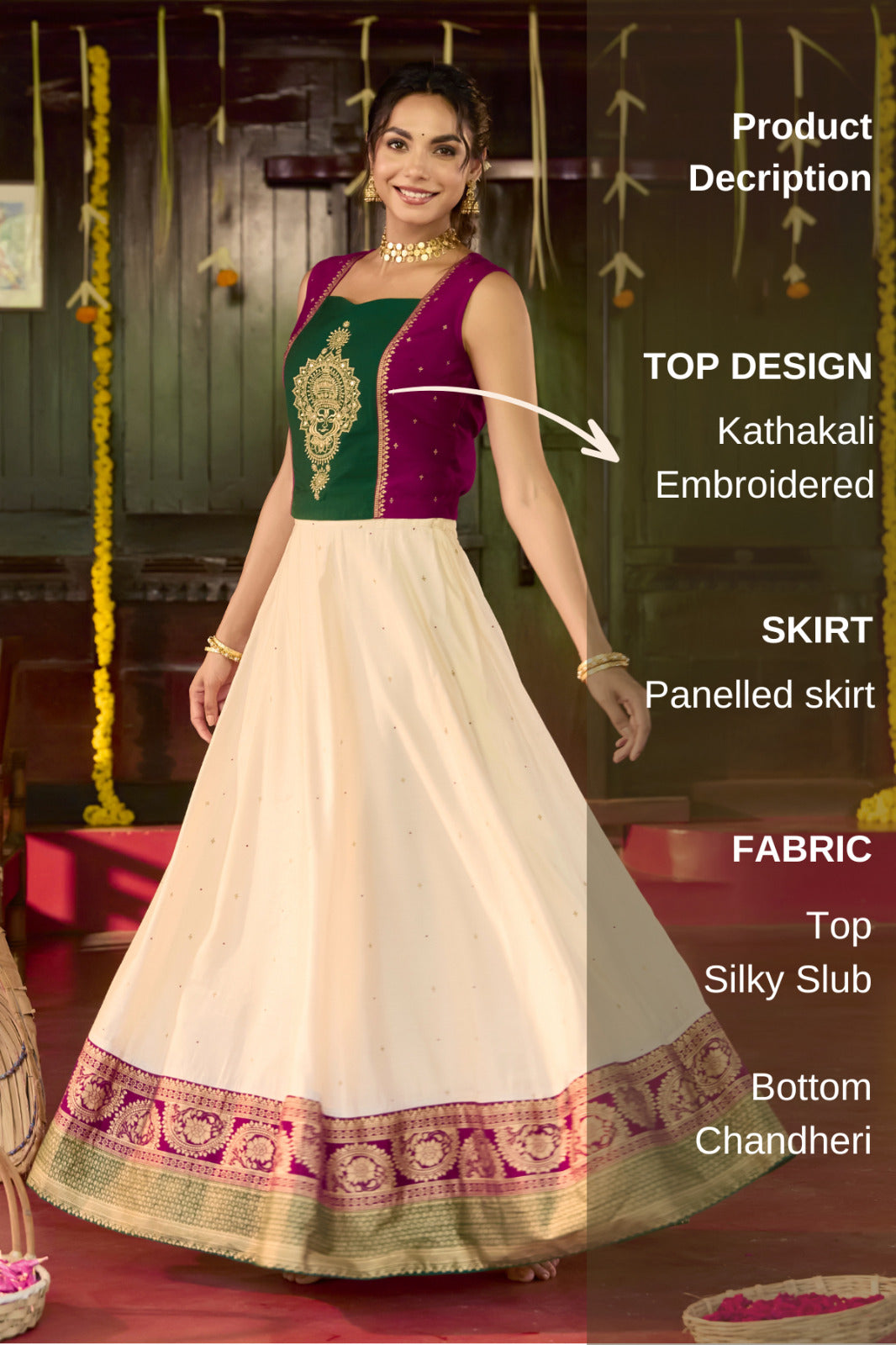 Magenta Kathakali Embroidered Skirt Set