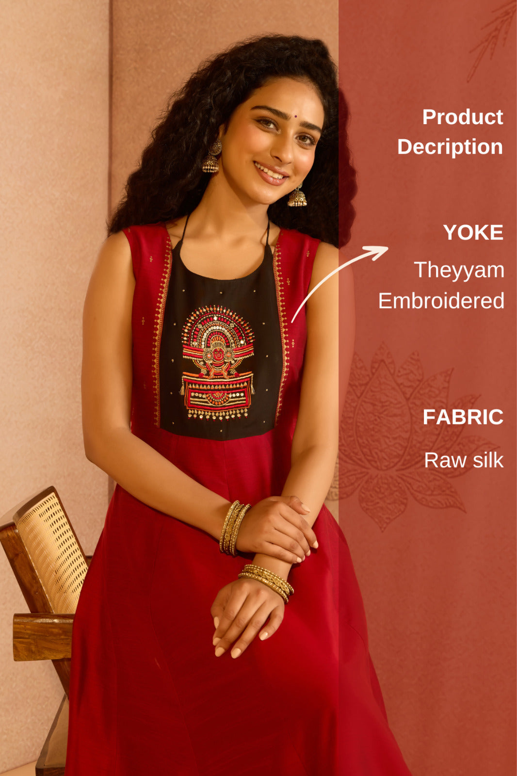 Theyyam Embroidered Red & black Onam Anarkali