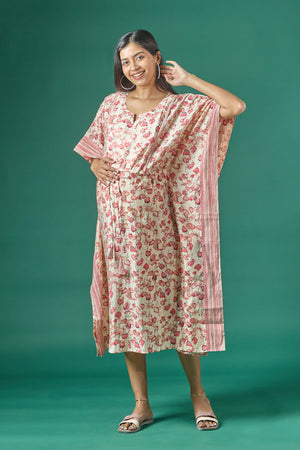 Floral Printed A Line Maternity Kurta Pink