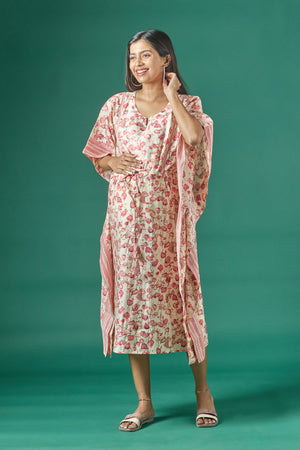 Floral Printed A Line Maternity Kurta Pink