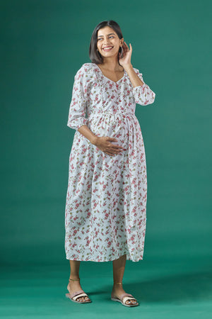 Floral Printed A Line Maternity Kurta Pink