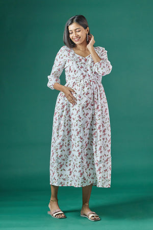 Floral Printed A Line Maternity Kurta Pink