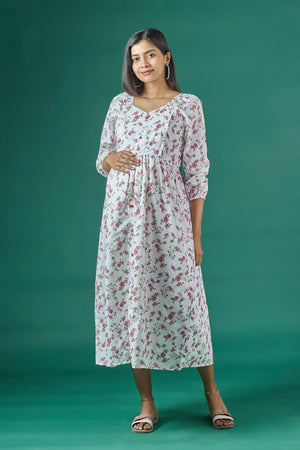 Floral Printed A Line Maternity Kurta Pink