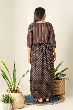 Ajrakh Printed Maternity Dress with Printed Jacket Black