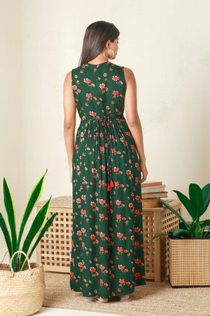 Contemporary Floral Printed Maternity Dress Green