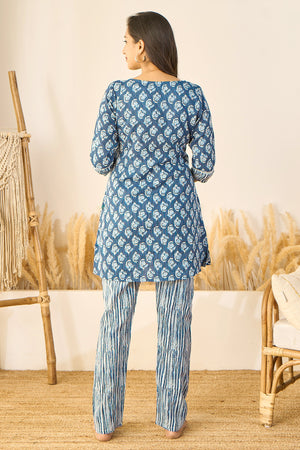 Floral Printed Maternity Co-ord Set - Blue