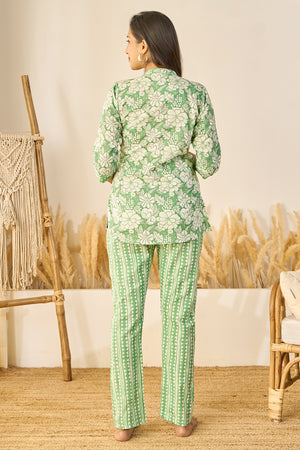 Floral Printed Pastel Maternity Co-ord set - Green