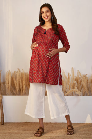 Ajrakh Printed Maternity Tunic - Red