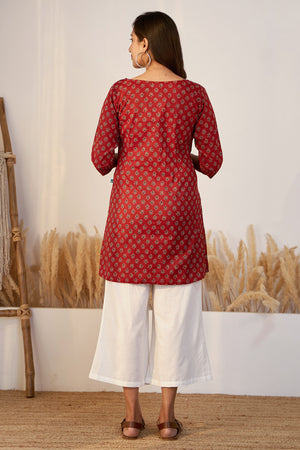 Ajrakh Printed Maternity Tunic - Red