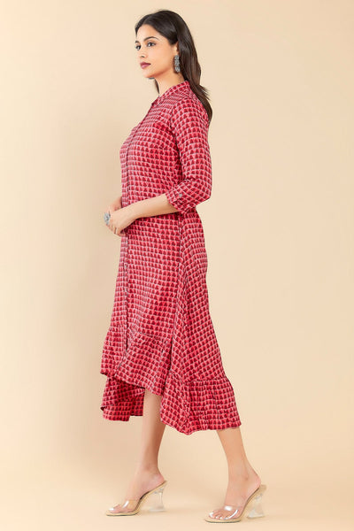 Abstract Printed A Line Kurta Red