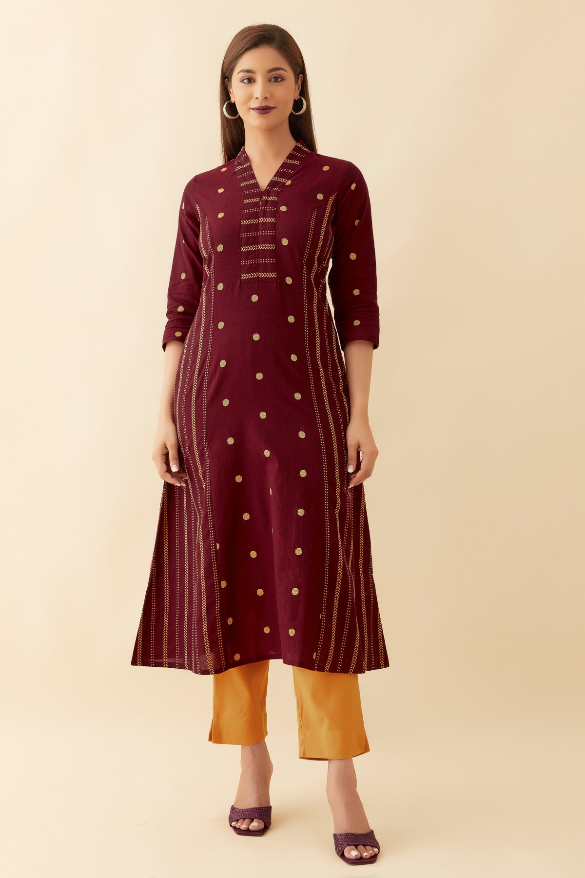 All Over Geometric Pattern Kurta Maroon
