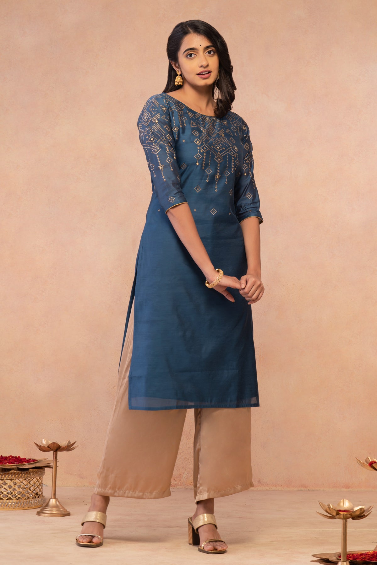 Bandhani kurtis best sale with mirror work