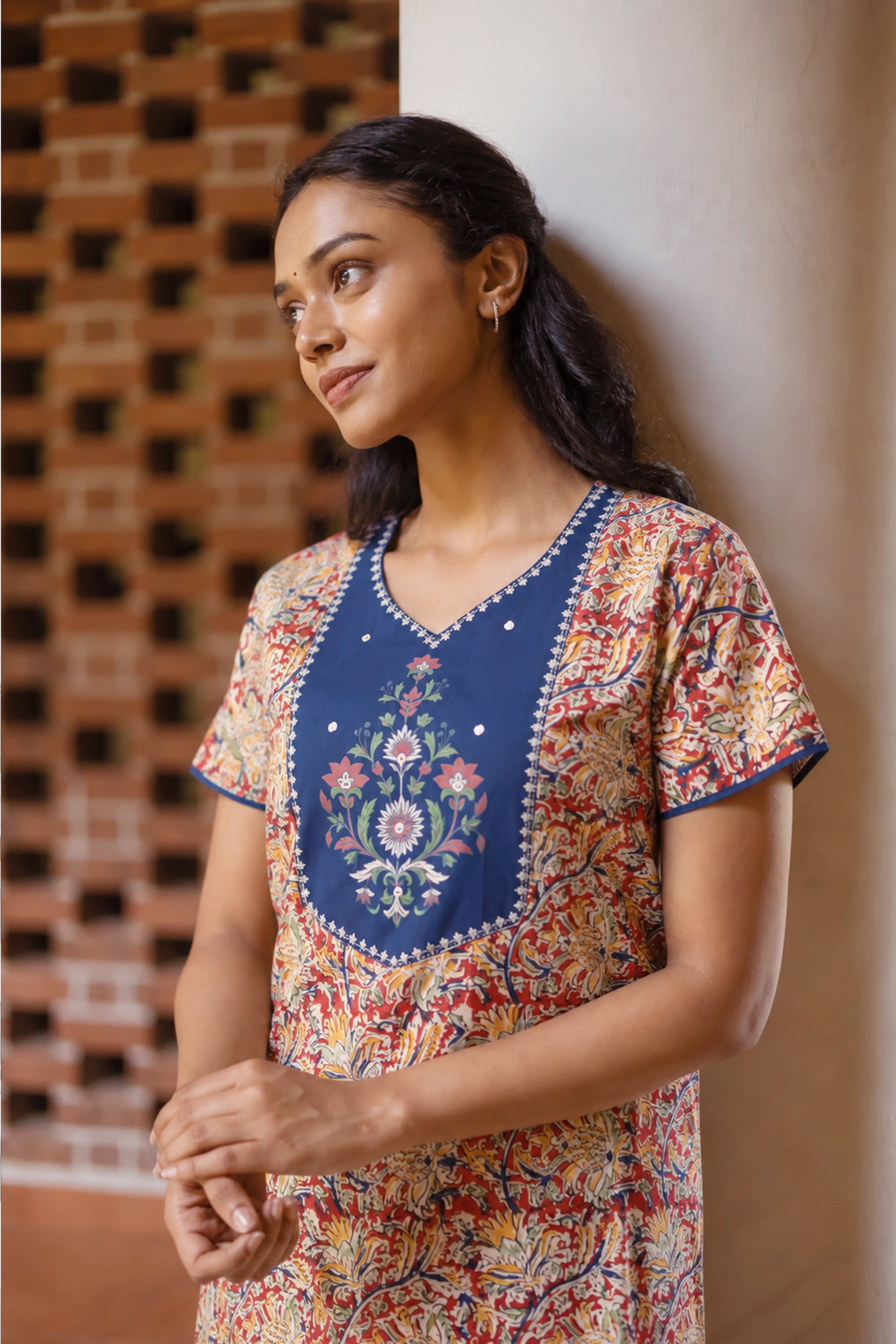 Maroon Kalamkari Cotton Nightwear