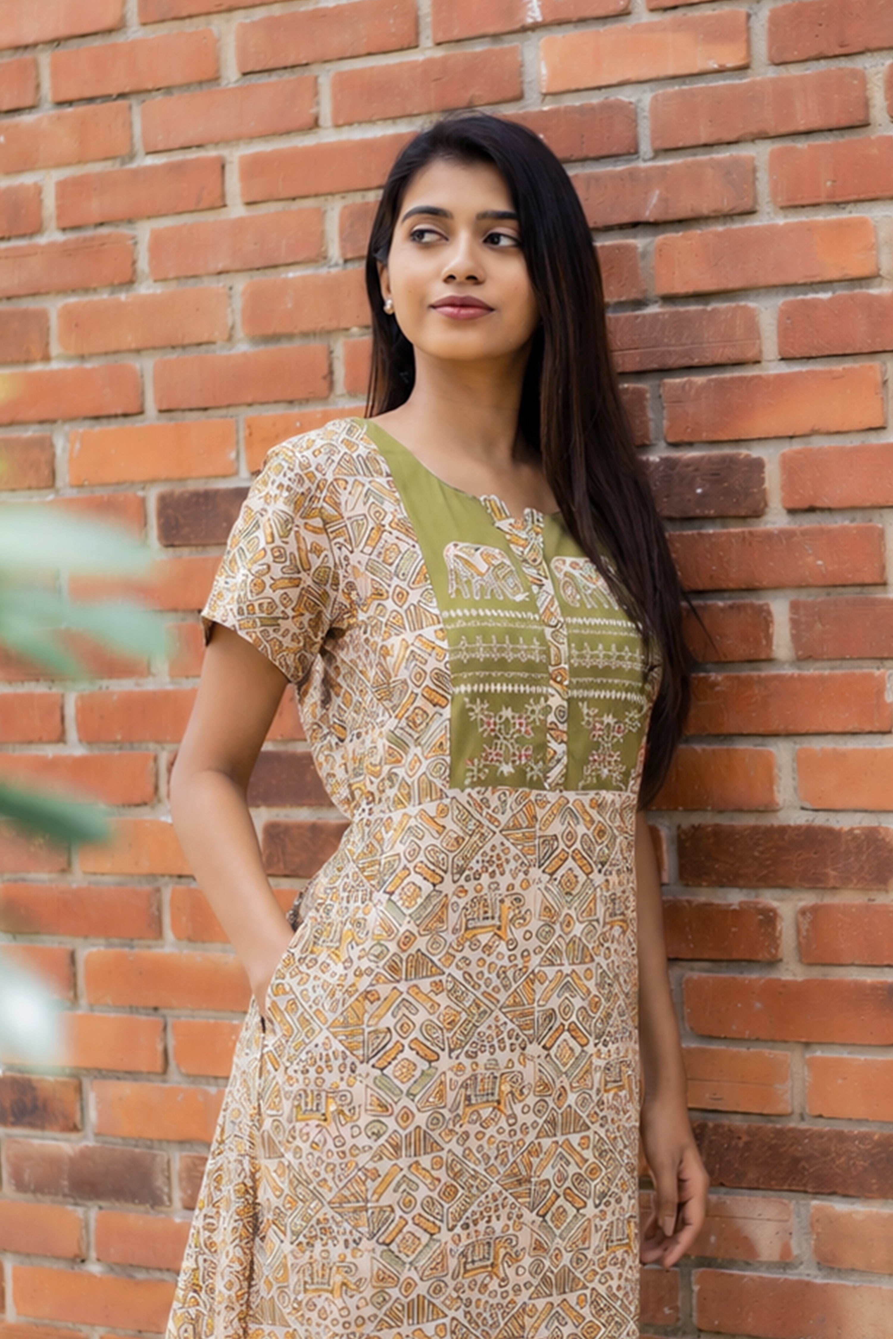 Mustard Kalamkari Cotton Nightwear