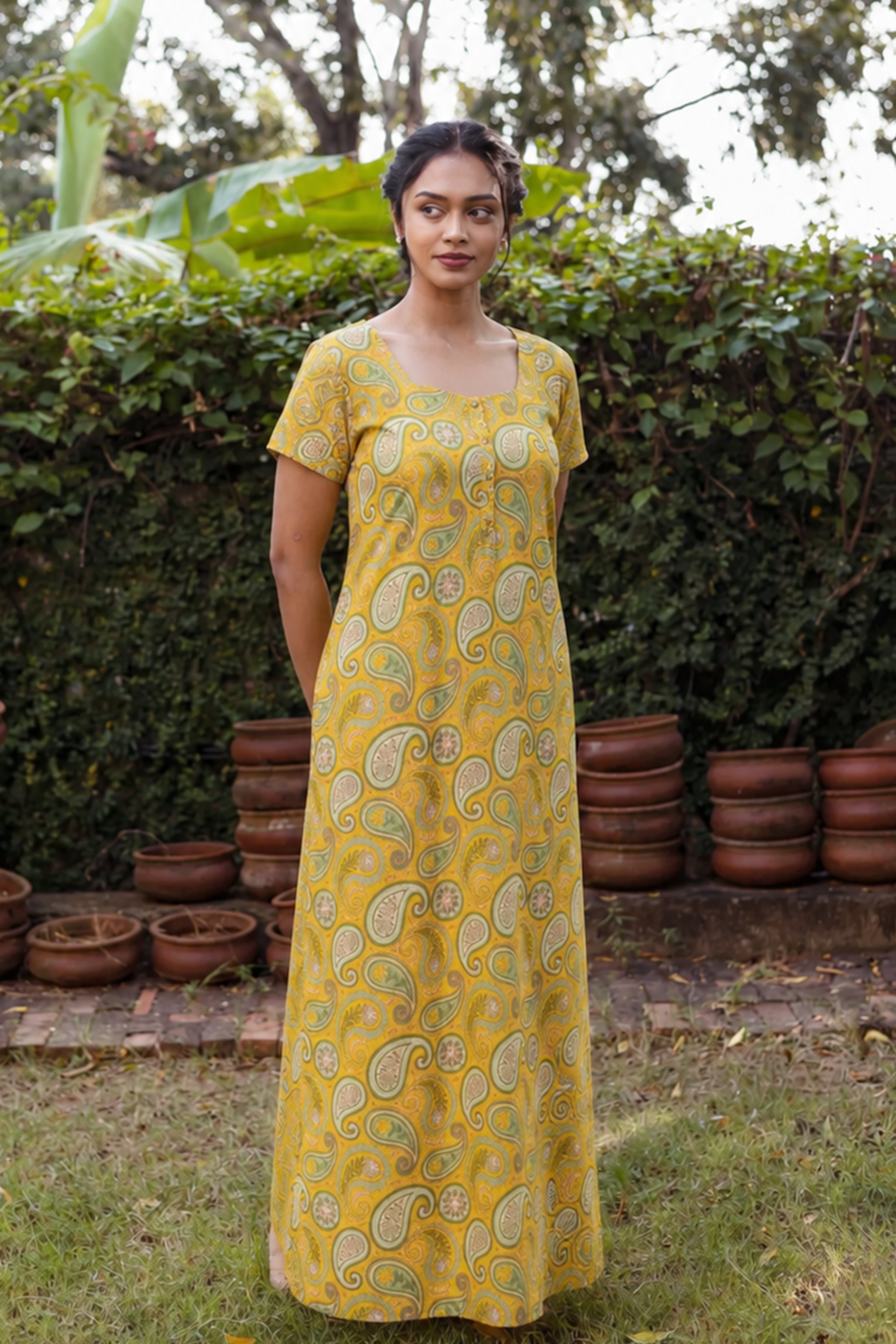 Yellow Paisley Cotton Nightwear