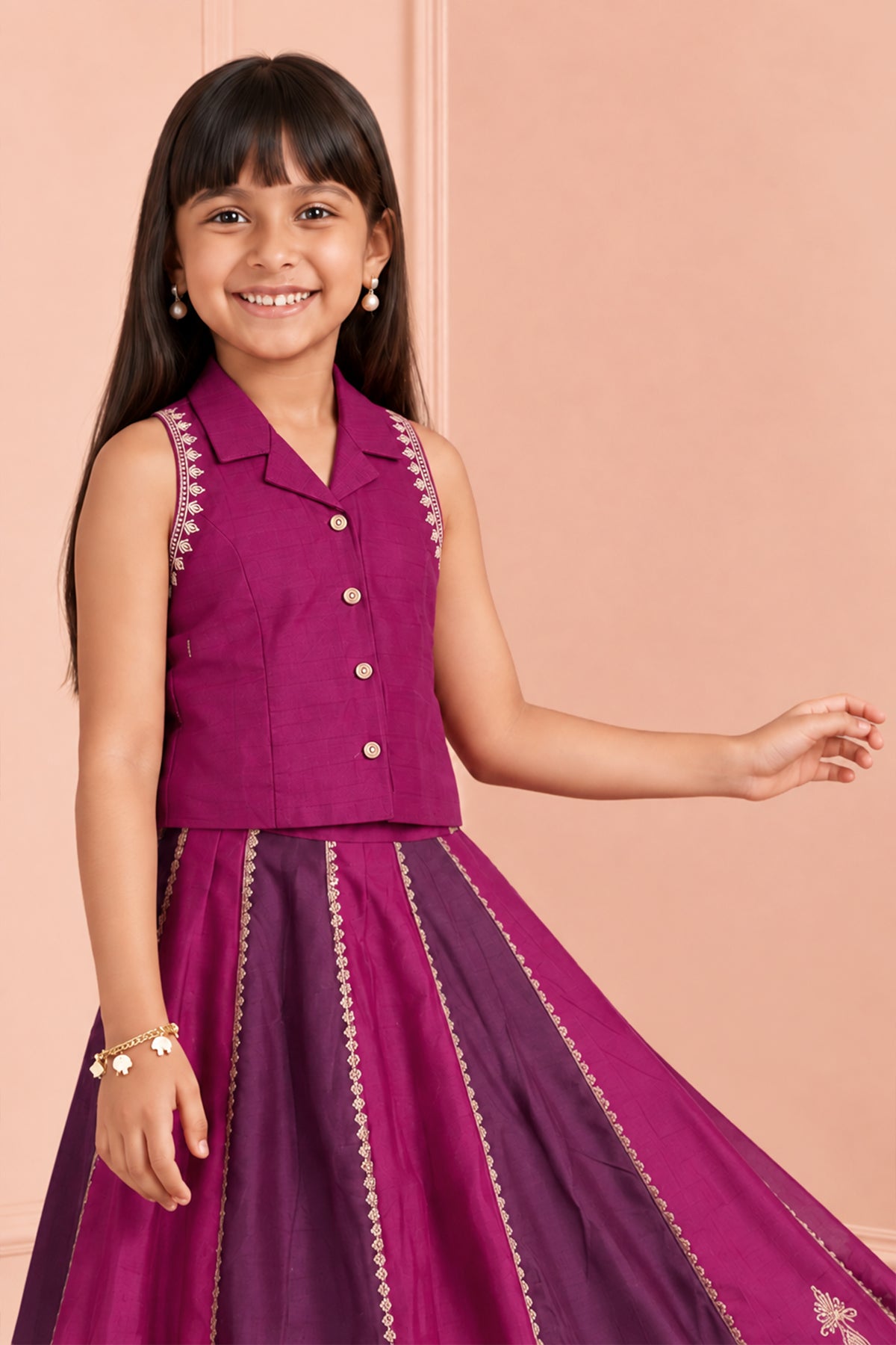 Pink & Purple Butterfly Printed Kids Skirt Set