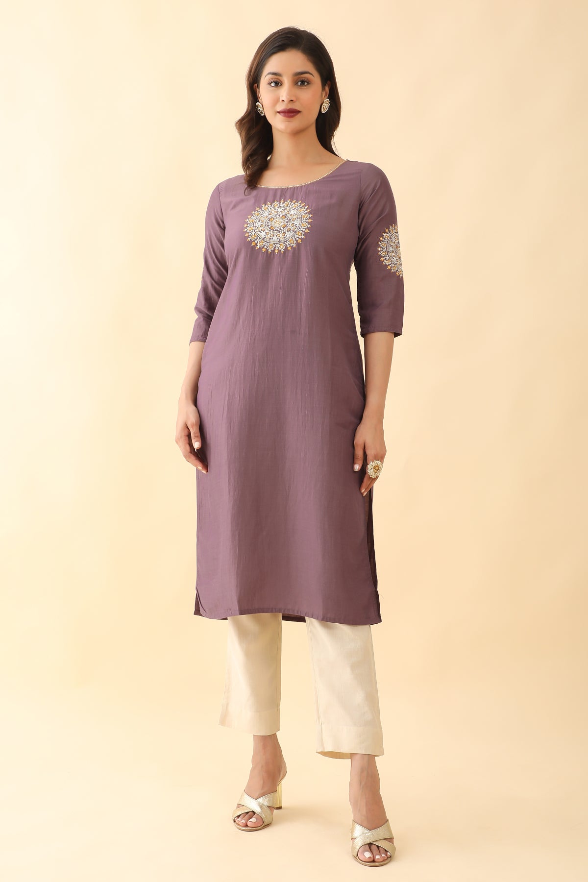 Mandala Motif Embroidered Kurta Purple