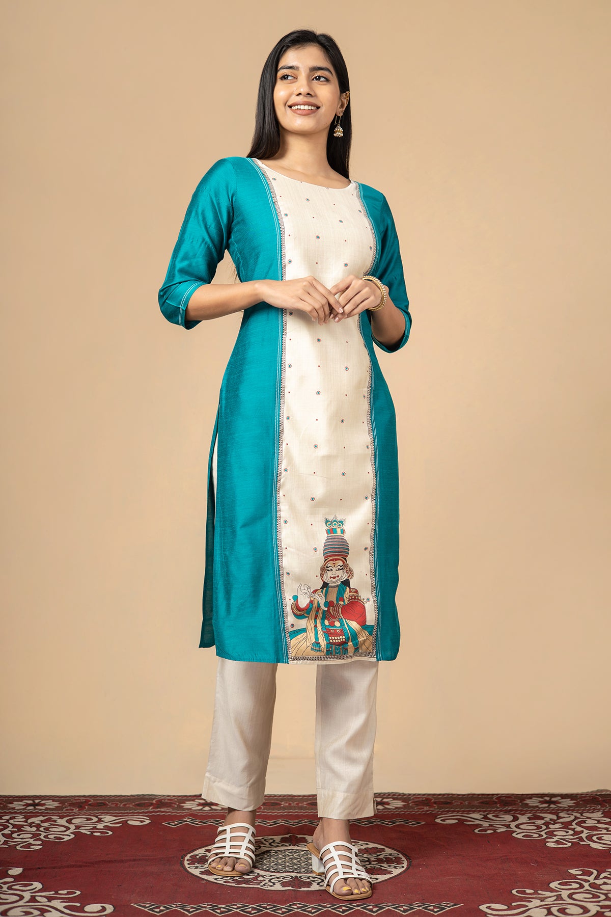 Kathakali Motif Printed Kurta - Blue