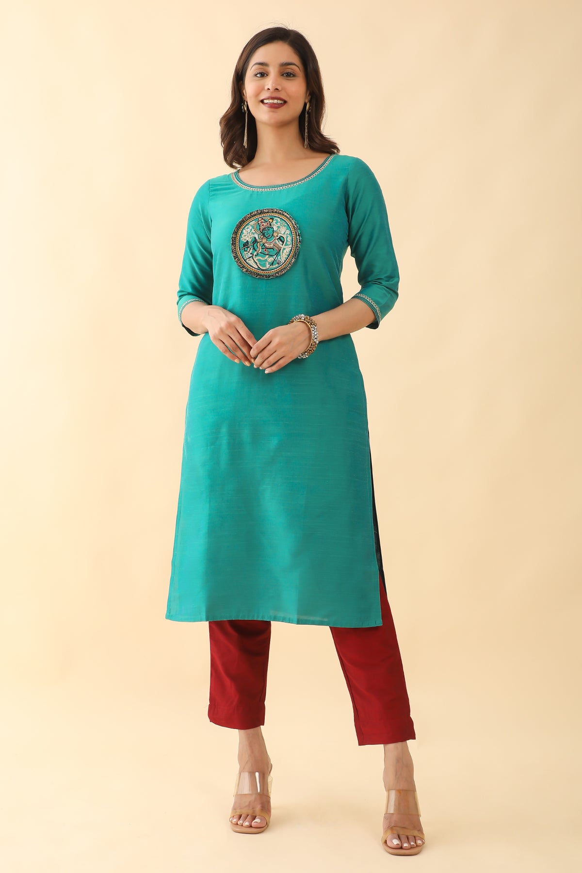 Mural Applique Embroidered Kurta Blue