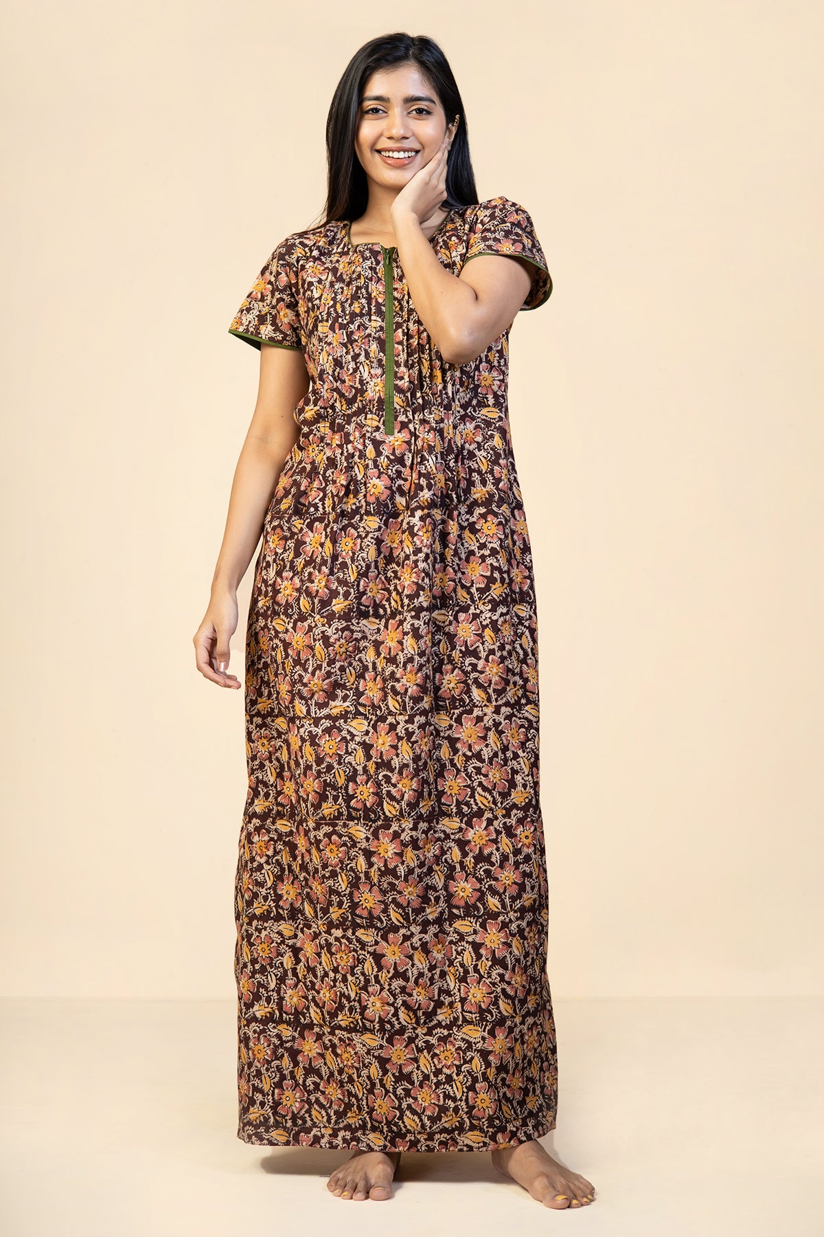 All Over Block Printed Nighty - Maroon