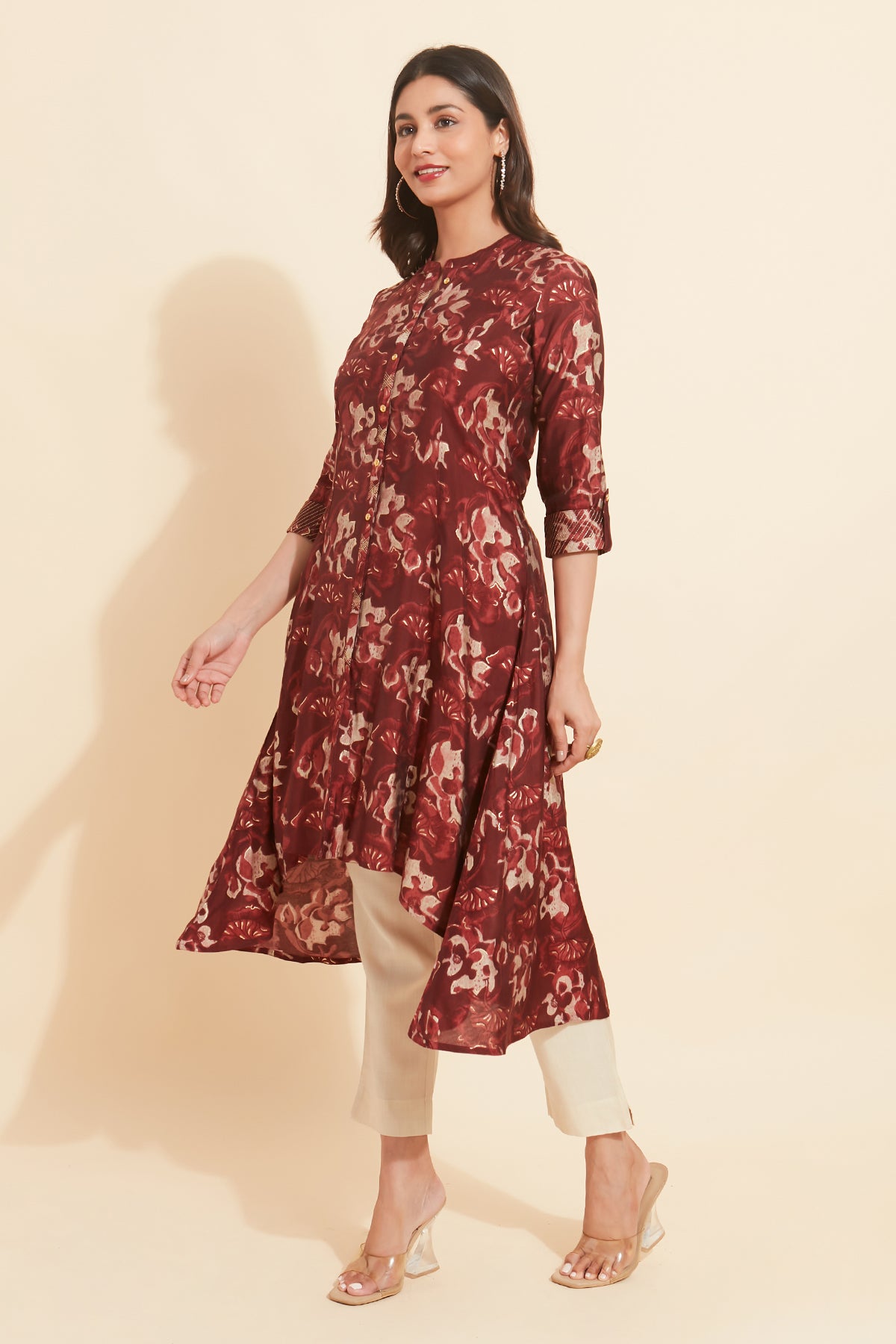 Contemporary Floral Printed Kurta Maroon