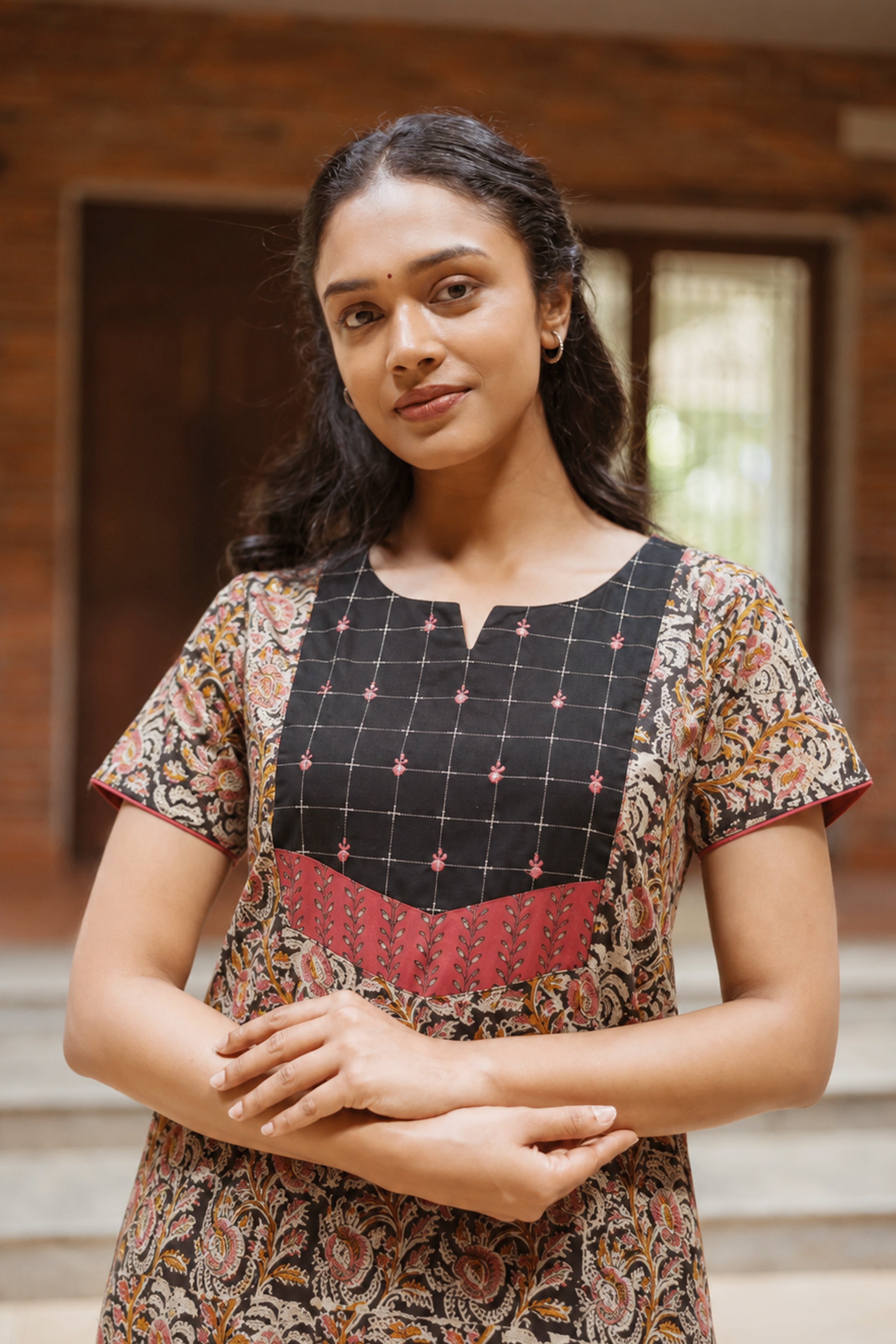 Black Kalamkari Cotton Nightwear