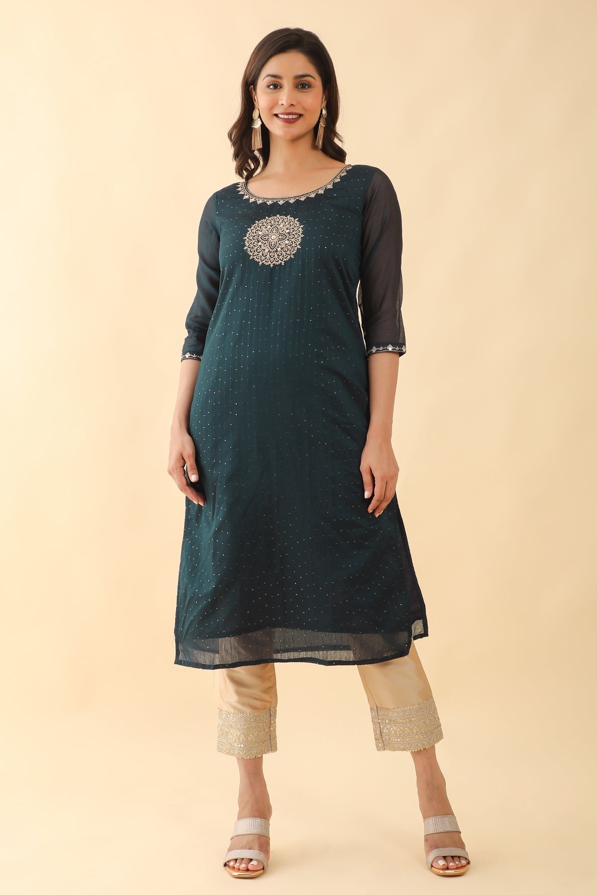 All Over Sequins Mandala Embroidered Kurta Blue