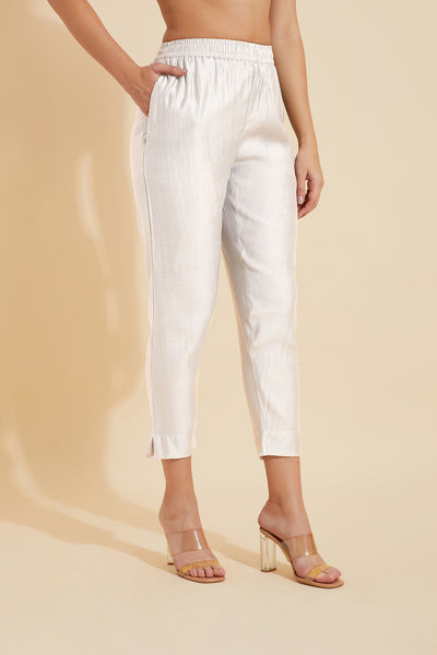 Solid Straight Pant - White
