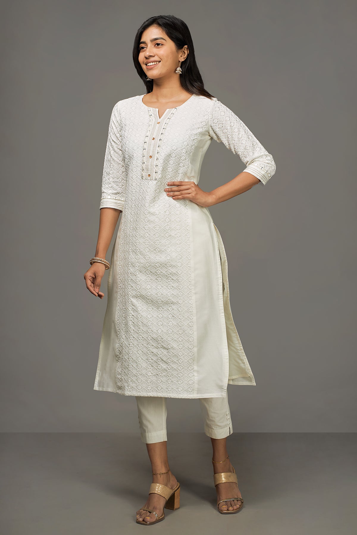 All Over Hakoba Embellished Kurta White