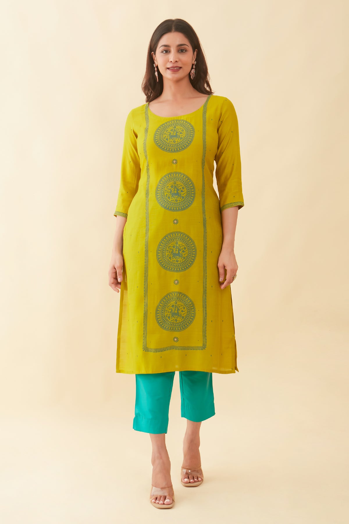 Contrast Mandala Printed Kurta Green