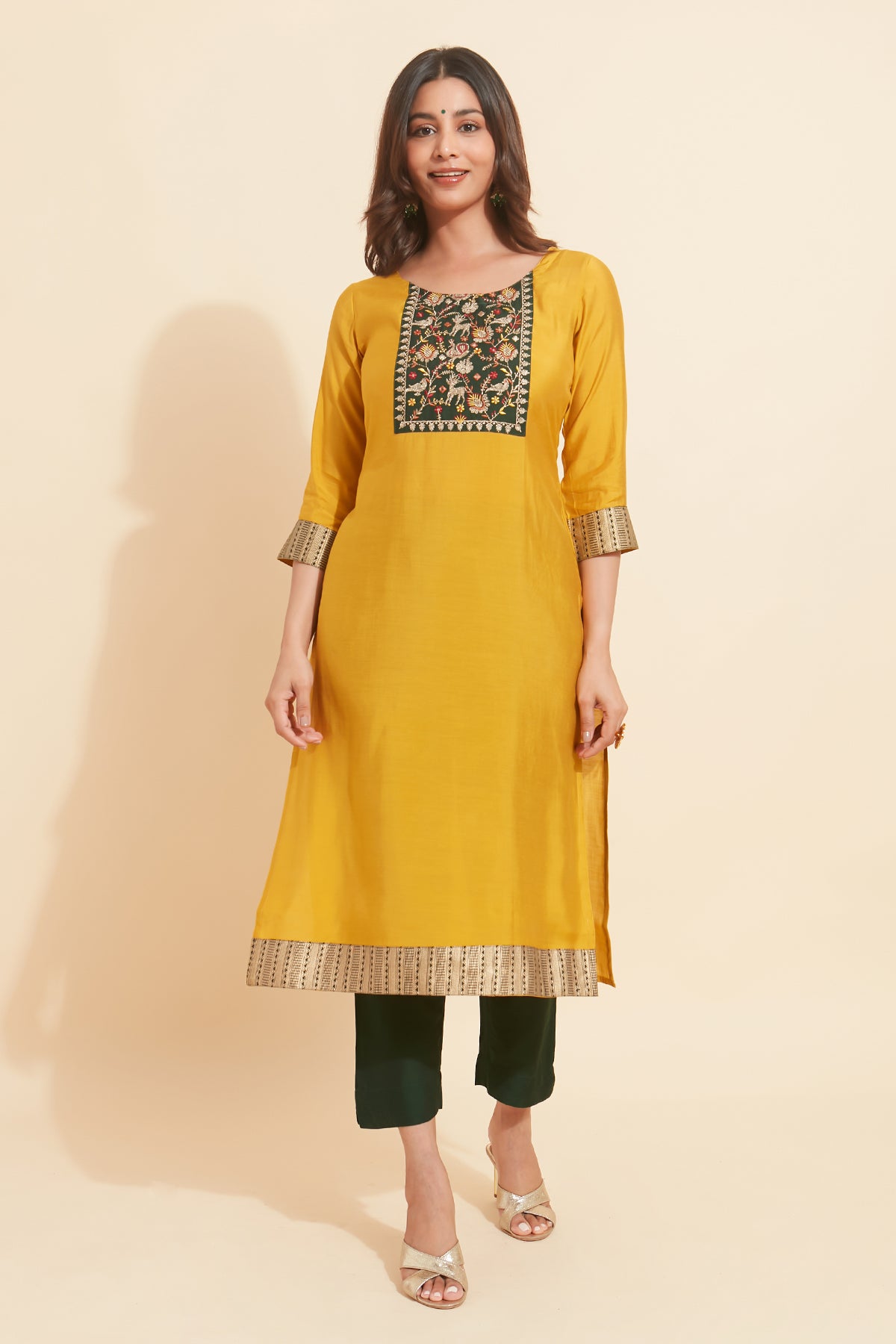 Vanasingaram Embroidered Kurta Yellow