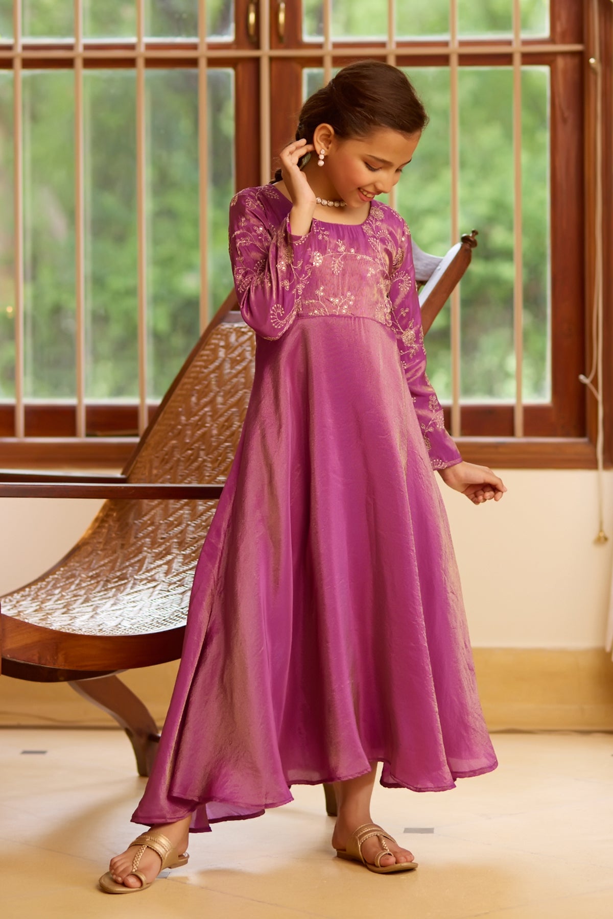 Sequence Embroidered Kids Anarkali - Purple