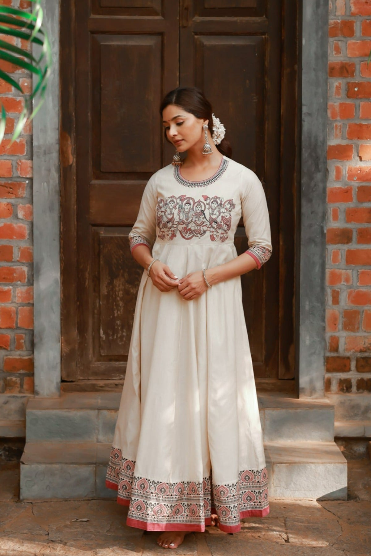 Ram Darbar Printed Yoke With Jewel Inspired Motif Embroidered Anarkali Off White