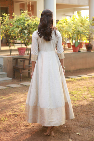 Mandala Embroidered Anarkali with Golden Border Off White