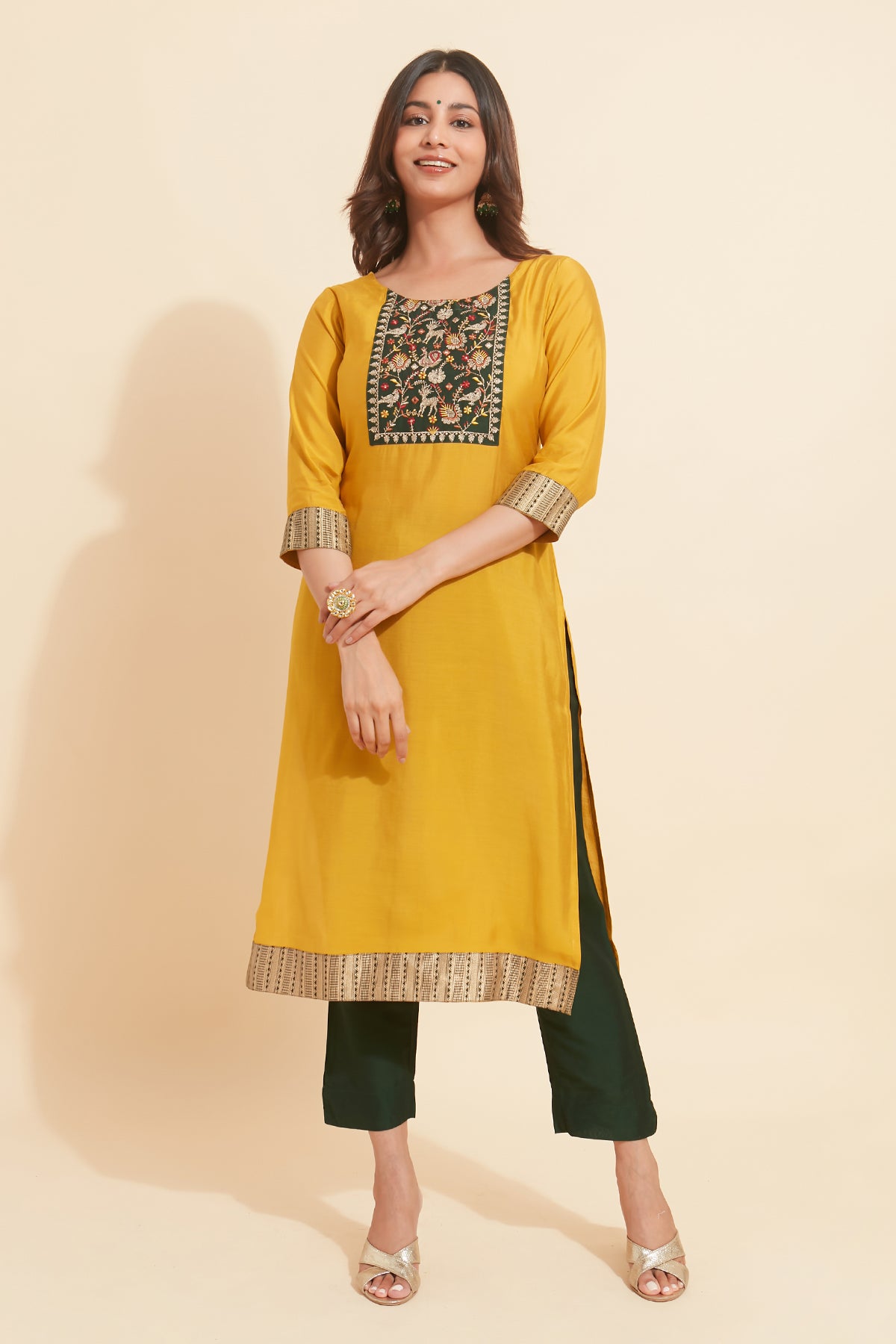 Vanasingaram Embroidered Kurta Yellow