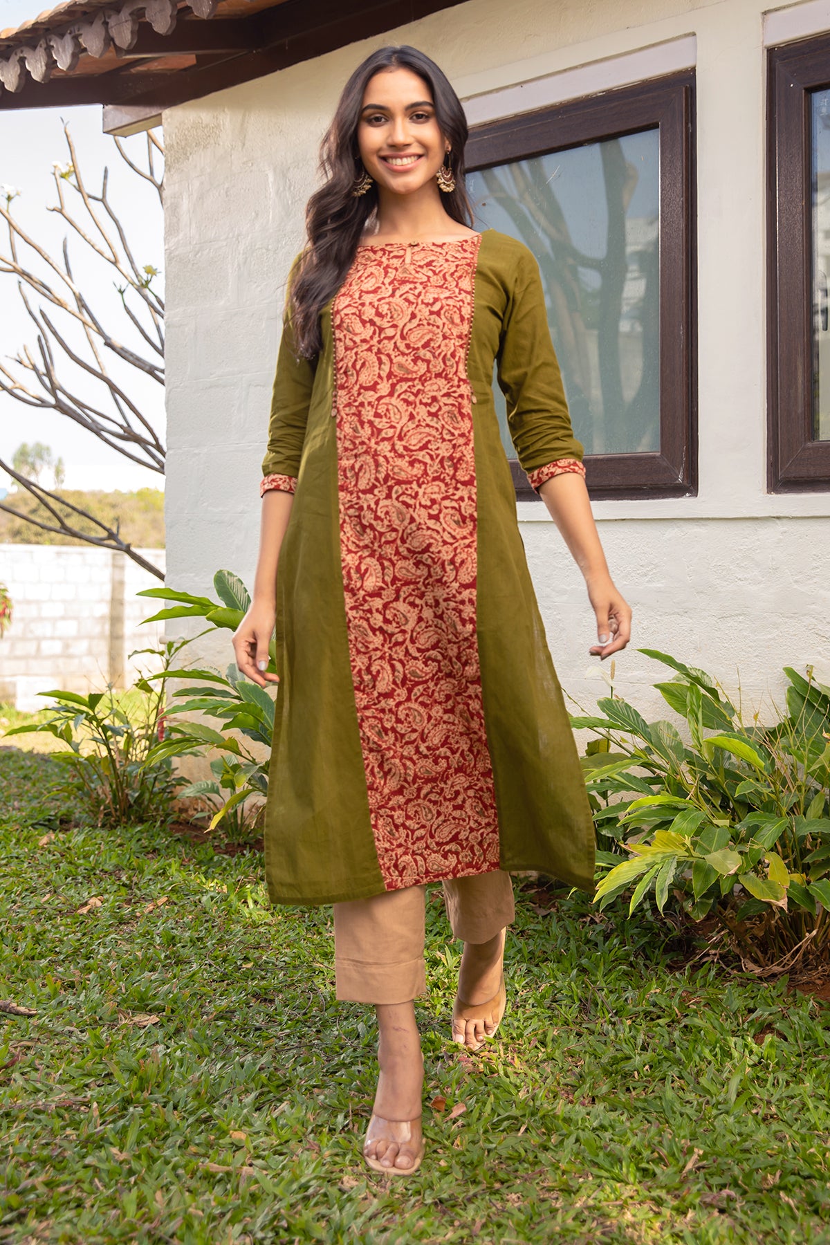 Unique Brown Design Straight cut Cotton Kurta with Beautiful Contrast –  Sujatra
