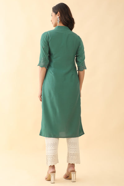 All Over Floral Embroidered Kurta Green