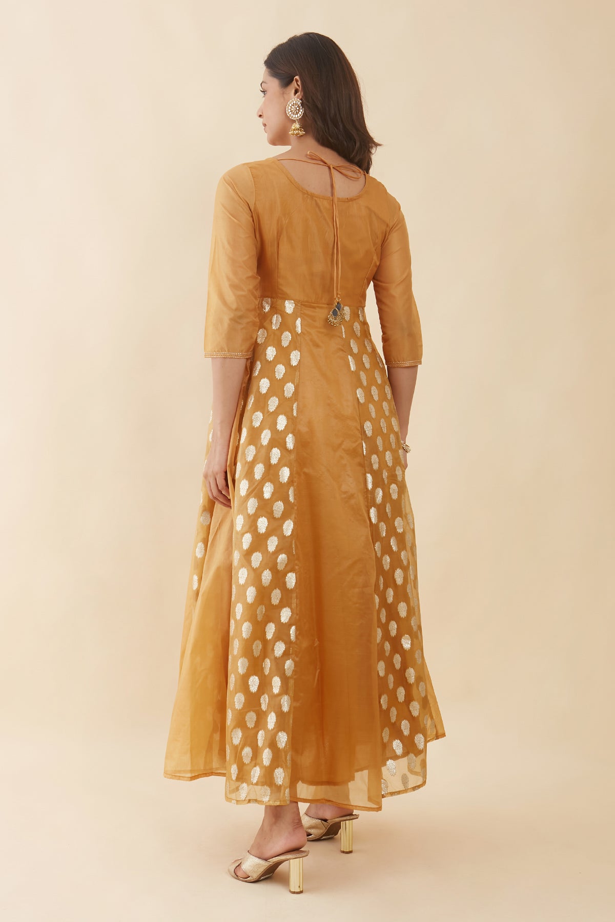 Floral Embroidered Yoke With Brocade Panelled Anarkali Mustard