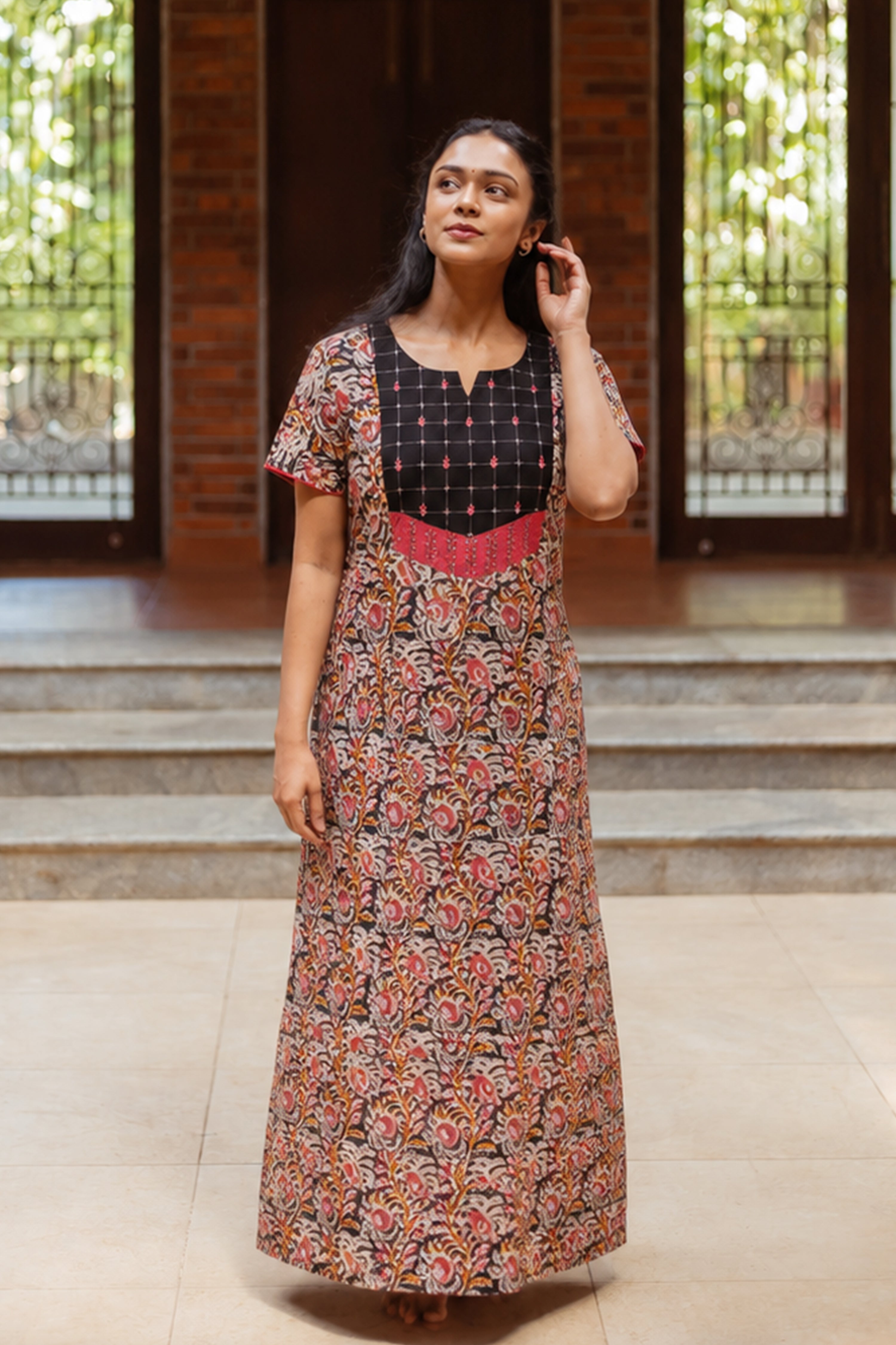 Black Kalamkari Cotton Nightwear