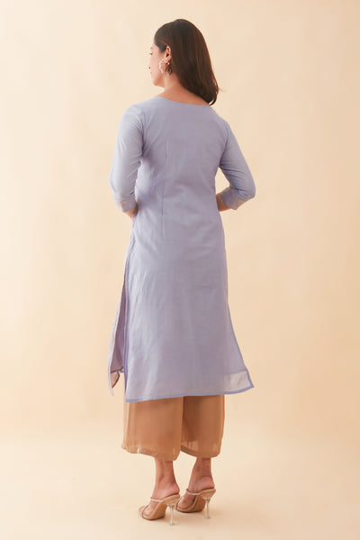 Floral Embroidered With Brocade Panelled Kurta - Lavender